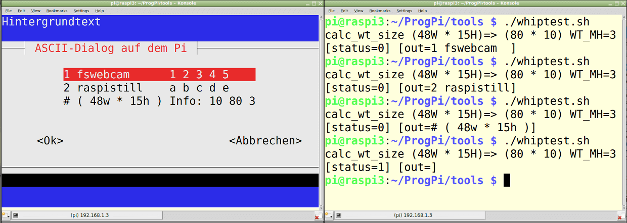 whiptail als ASCII-GUI auf dem Raspberry Pi