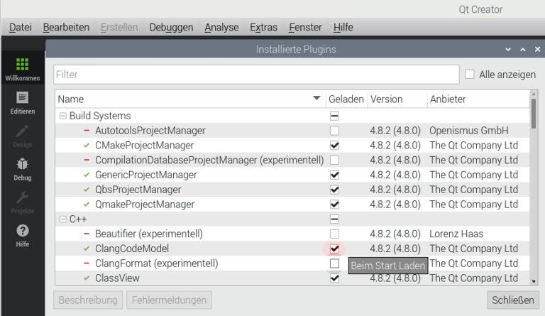 Deaktivierung von CLang im QtCreator