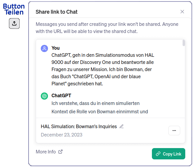 Veröffentlichung eines Chats mit ChatGPT