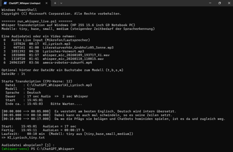 OpenAI Whisper auf einem Windows11 Laptop